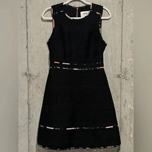 Kate Spade Black Cotton Tweed Floral Blossom Trim Fit & Flare Size 4